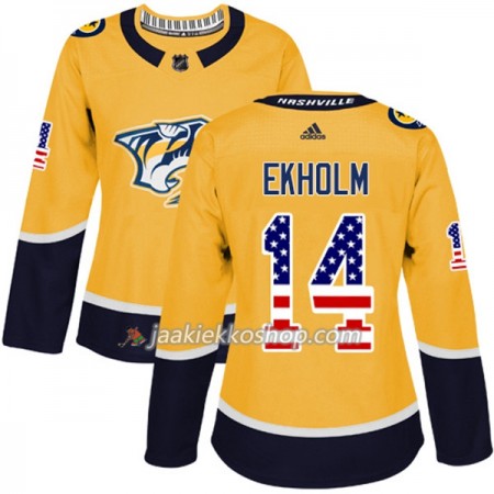 Nainen NHL Nashville Predators Pelipaita Mattias Ekholm 14 Adidas 2017-2018 Kulta USA Flag Fashion Authentic